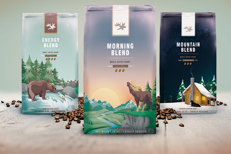 Morning Moose premium coffee packaging